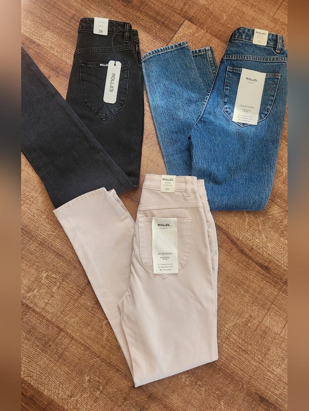 ROLLA'S Straight Leg Jeans in Black, Blue & Light Pink